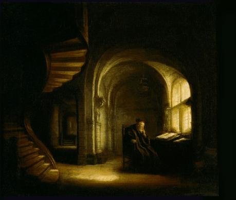 Rembrandt 16445 ca Le philisophe au livre ouvert Louvre