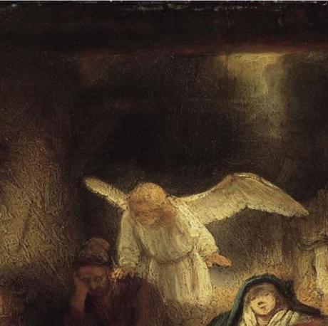 Rembrandt 1645 Le reve de Joseph dans l'etable de Bethleem Gemaldegallerie Berlin detail lumiere