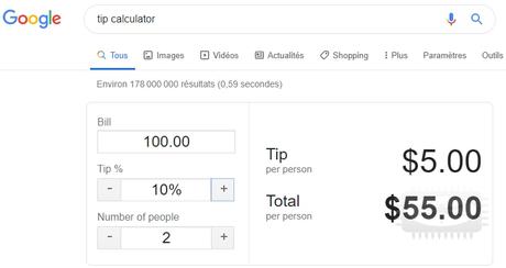 Calculez un pourboire grâce à Google