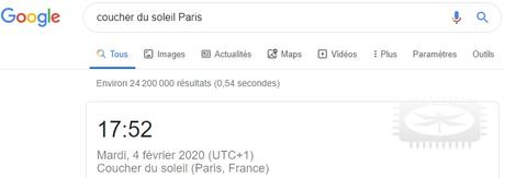 Google pour connaître l'heure du coucher de soleil