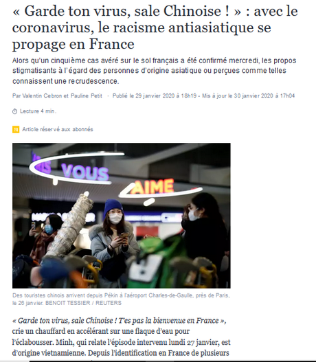 Sur l'épidémie de racisme anti-asiatiques en fRance