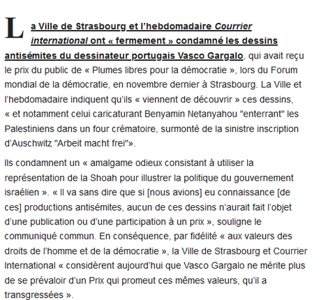 #antisemitisme : Courrier international et la ville de Strasbourg se déshonorent en décorant @vascogargalo