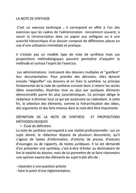 La note de synthese