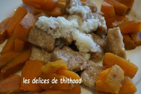 Filet de veau au lait de coco et patates douces rôties