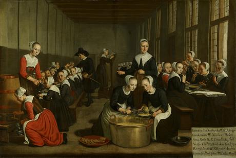 Jan Victors 1659-60 Het voeden der wezen in het Diaconieweeshuis-Maaltijd van weesmeisjes uit het Diaconieweeshuis Amsterdam Museum