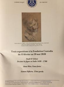 Fondation CUSTODIA depuis le 15 Février au 10 Mai 2020 – 3 expositions « Studi Schizzi » la figure en Italie 1450-1700- Anna Metz – Siemen Dijkstra-