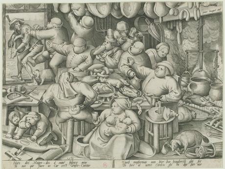 La_cuisine_grasse Brueghel 1563 gravure de Van Der Heyden Gallica