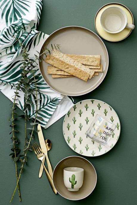 vaisselle exotique vert blanc déco table nature