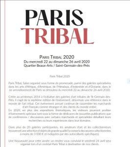 PARIS TRIBAL 2020 – Saint Germain des Prés  22/26 Avril 2020