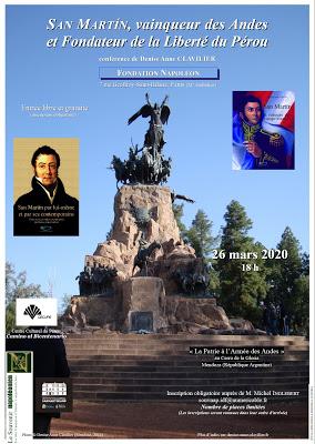 Conférence à la Fondation Napoléon : San Martín, vainqueur des Andes et Fondateur de la Liberté du Pérou [ici]