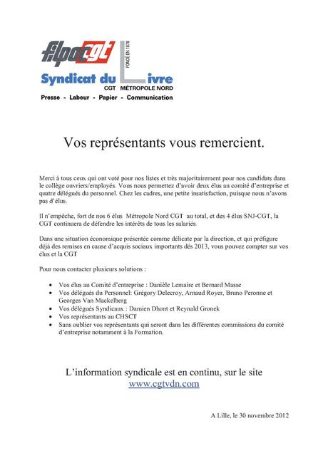 remerciement augmentation salaire Remerciements élections 2012 - La CGT à La Voix du Nord