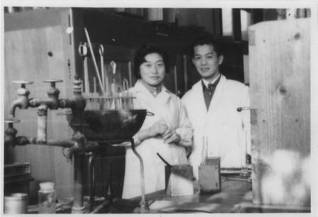Tsuneko and Reiji Okazaki in their lab at Nagoya University, Japan, shortly after their marriage in the 1950s.