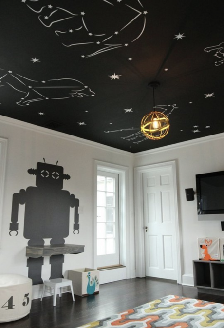 plafond noir idée décoration constellation ciel étoiles - blog déco - clem around the corner