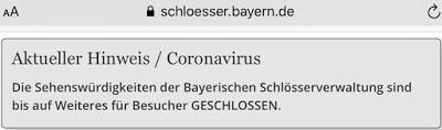 Coronavirus : fermeture de tous les sites touristiques gérés par la Bayerische Schlösserverwaltung