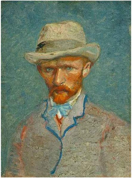Van gogh 1887 ete Self-Portrait-with-Grey-Felt-Hat Van Gogh Museum (F 296) 19.0 cm x 14.1 cm