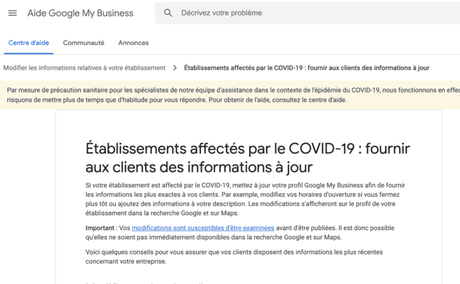Google Mon Entreprise et les commerces affectés par le COVID-19
