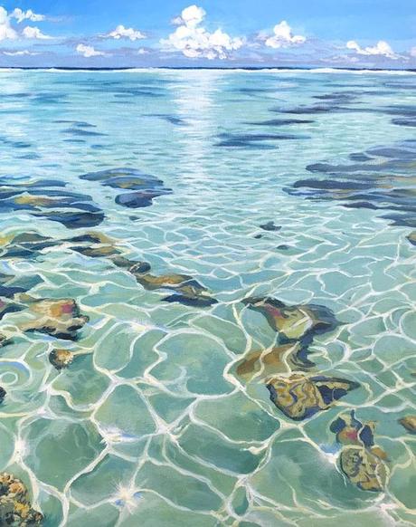 Light Cracks, Clear water lagoon painting artwork by Julie Kluh