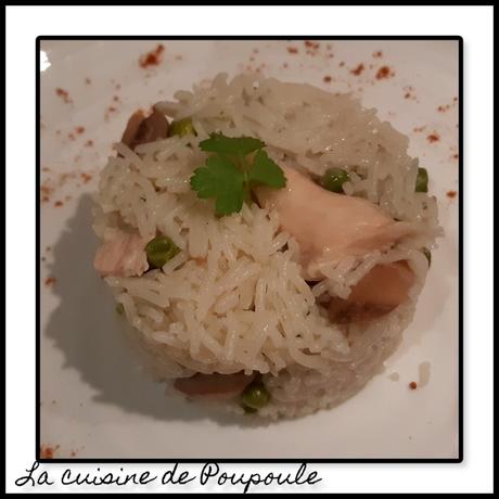 Risotto escalope de poulet, champignons et petits pois