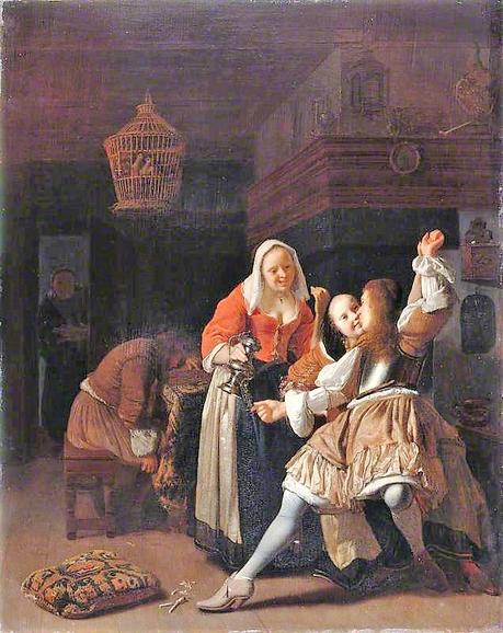 Ochtervelt, Jacob, 1634-1682; The Embracing Cavalier