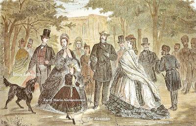 Le roi Louis II, Sissi, François-Joseph et le couple impérial russe. Ambiances de Kissingen à l'été 1864.