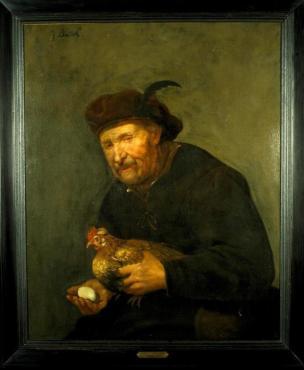Johannes Baeck 1654 Vieil homme avec une poule Centraal Museum, Utrecht