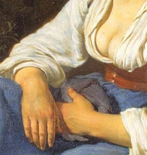 Pendants solo : masculin – féminin van Mieris Frans (I) 1655-57 The broken egg Ermitage detail