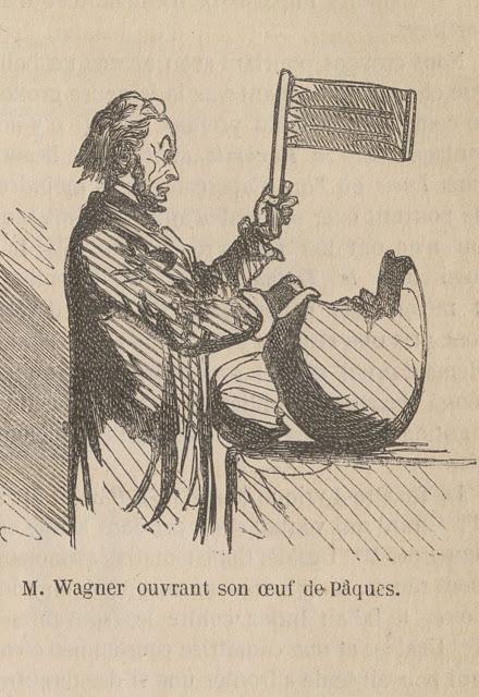 L'oeuf de Pâques de Richard Wagner. Une caricature de Cham en 1861.