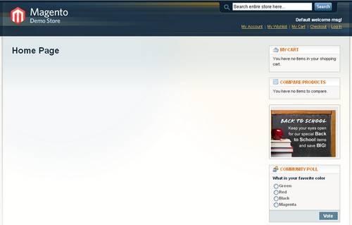 Boutique Magento avec sa home page vide