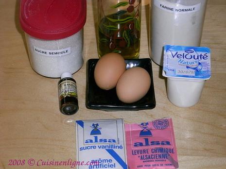 Les ingrédients du gateau au yaourt