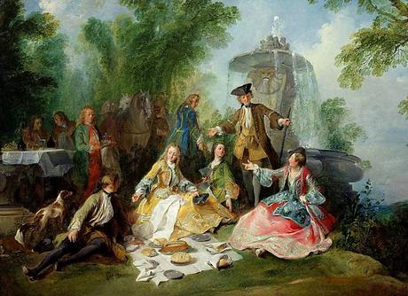 Lancret W445 1737 ca Le repas au retour de la chasse Louvre 97 x 145 cm.