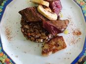 Magret canard mariné, poêlée cèpes foie gras