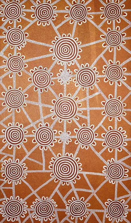 Focus sur une peinture pointilliste aborigène de Dave Ross PWERLE