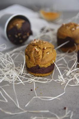 Cuillère et saladier : Muffins marbrés curcuma chocolat (vegan)