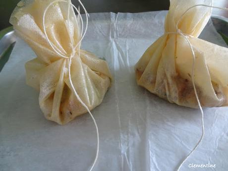 Briques en aumônières à la poire et au fromage bleu