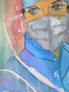 les infirmières masquées :  aquarelles sur papier Fabriano