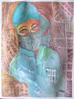 les infirmières masquées :  aquarelles sur papier Fabriano