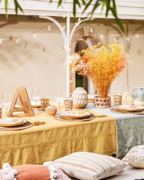 gypsophiles séchés nouvelle collection maisons du monde table jaune moutarde lin décoration printemps mariage