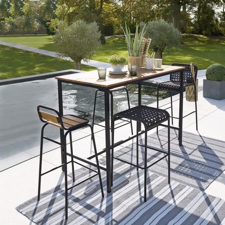 mange debout table haute étroite balcon en longueur chaise tabouret bar bois métal design