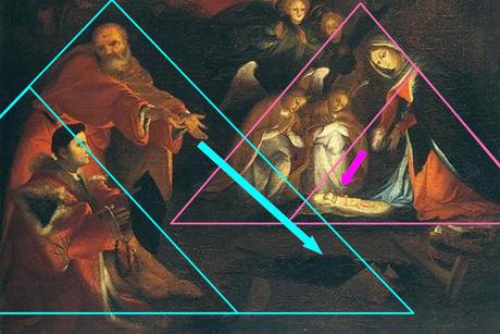 Lotto 1525-29, Nativite avec Domenico Tassi, (copie), Galerie de l'Academie, Venise (132 x 104) schema triangle