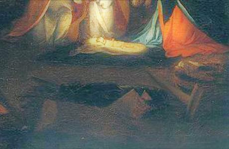 Lotto 1525-29, Nativite avec Domenico Tassi, (copie), Galerie de l'Academie, Venise (132 x 104) detail foyer