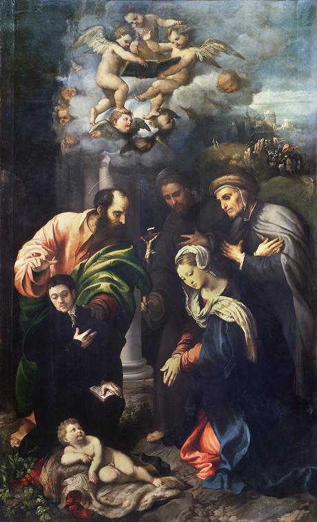 1529 ca Giulio Campi St Antoine Padoue beato Alberto da Bergamo et donateur inconnu Brera