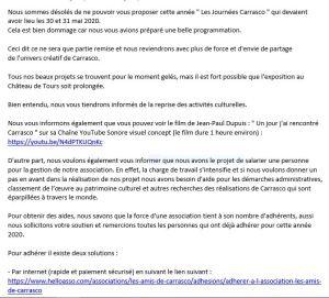 Journées Carrasco –  3O/31 Mai 2020  » Le Menoux  »  Annulation….