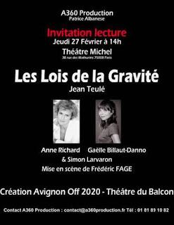 Lecture des Lois de la gravité de Jean Teulé  dans la perspective d'un festival d'Avignon