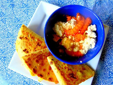 Quesadillas au quinoa, chou-fleur et patates douces, avec poutine!
