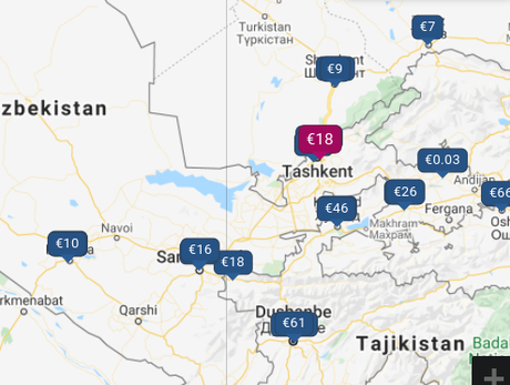 Les prix des hôtels à Tashkent, par Google