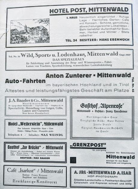 Werbungseite für Mittenwald - April 1928