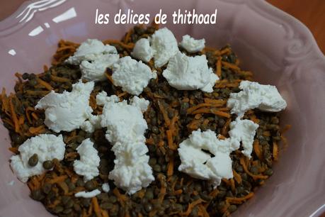 Salade de lentilles, carottes et chèvre frais