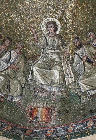 370-400 Traditio Legis - Particolare del mosaico della cupola del Cappelle di Sant'Aquilino Basilica di San Lorenzo Maggiore in Milan