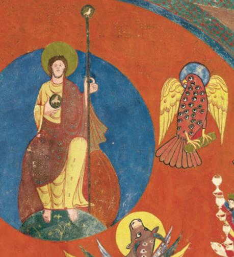3 Dieu sur le Globe : haut moyen âge Beatus de saint Sever 1050 ca fol 121v 122r Artiste A MS Lat.8878 BNF gallica detail