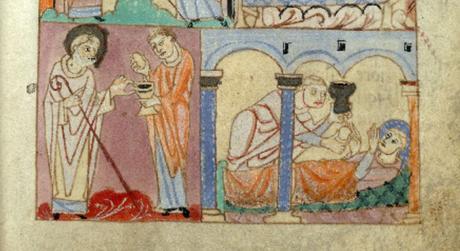 3 Dieu sur le Globe : haut moyen âge Administration du Viatique Premiere vie de saint Amand 1066-1107 BM Valenciennes MS 502 fol 29